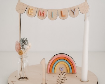 Piatto compleanno arcobaleno | Piatto portacandele | Tavola di compleanno | Decorazioni per il compleanno dei bambini