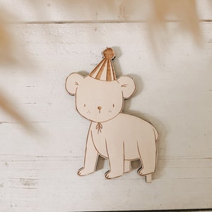 Little bear personalized candle plate including pennant, number and white candle Bär einzeln