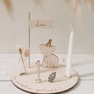 Little bear personalized candle plate including pennant, number and white candle image 8