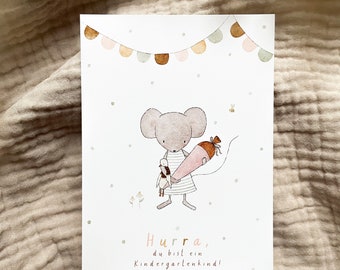 Postcard | Kindergartener | little mouse with goose