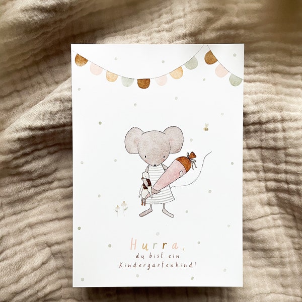 Postkarte | Kindergartenkind | kleine Maus mit Gans