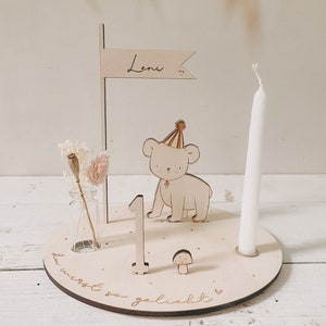 Little bear personalized candle plate including pennant, number and white candle image 7