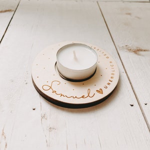 Small tea light holder engraved personalized wood Star Child reminder light Grief image 2