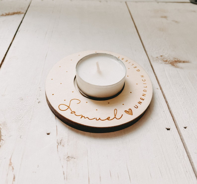 Small tea light holder engraved personalized wood Star Child reminder light Grief image 2