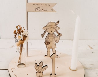 Gardener | Garden | Girl | Farm| Personalized candle plate including pennant, number and white candle