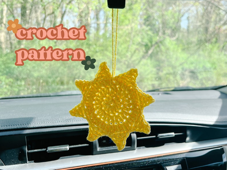 Mini Sunshine Car Hanging Crochet Pattern / PDF Download / Sunny Rearview Mirror Charm / Crochet Pattern Decor image 1