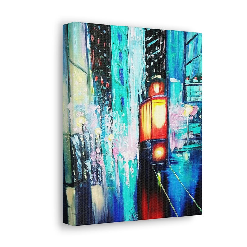 Night City Oil Painting Canvas Print Urban Street Scene Art Rainy ...
