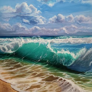 Meereswellen Ölgemälde Original-Meerlandschaft Kunstwerk, Meeresszene Leinwand Kunst, Beachy handgemalte Kunst, Strandhaus Wandkunst