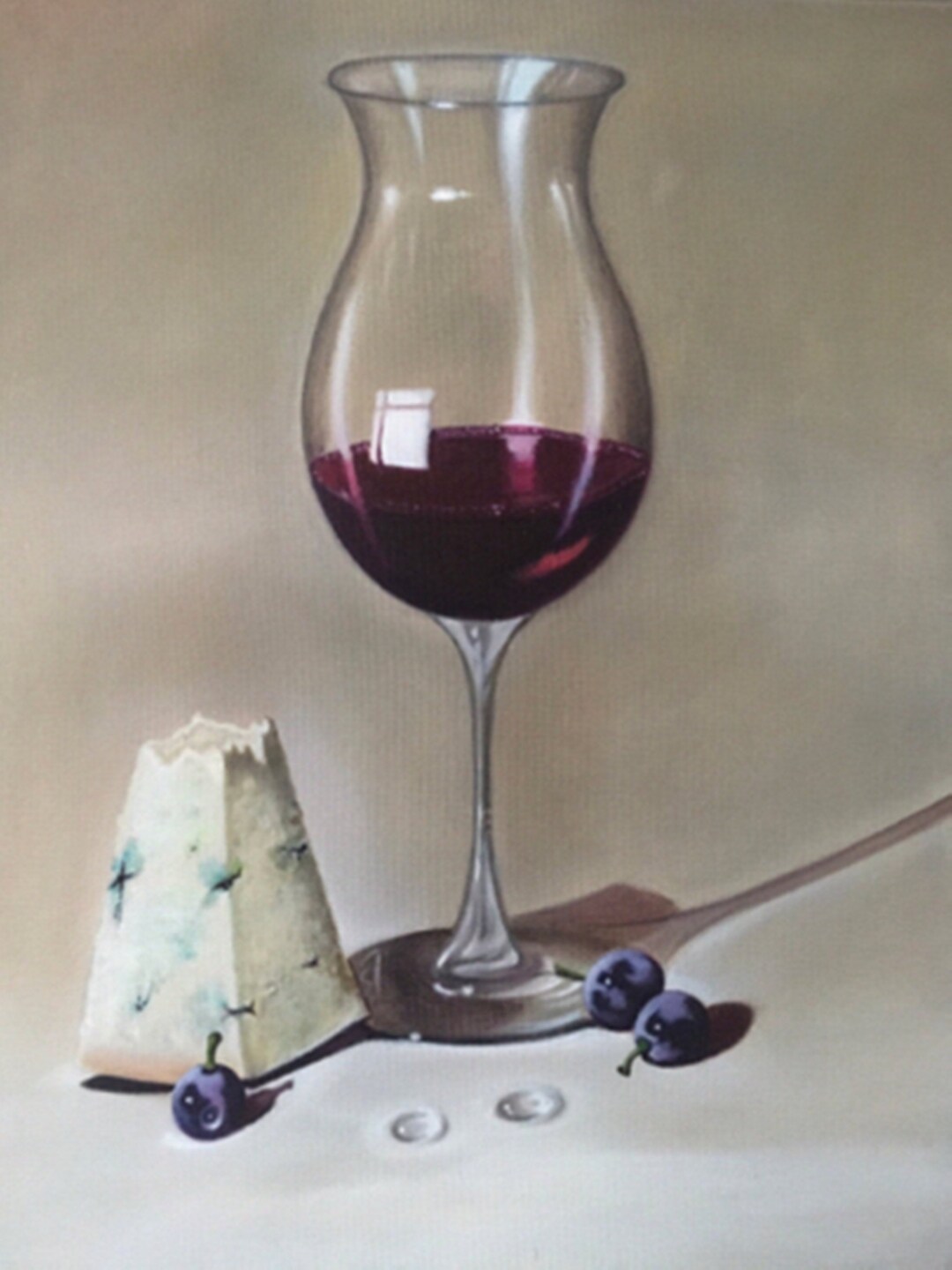Red Wine in Glass Blue Cheese Print of Original Oil Painting Trendy ...