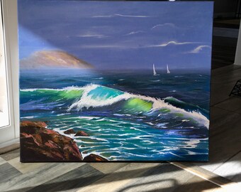 Ocean Wave Painting: Abstract Seascape Wall Art, 20x24
