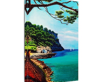 Impression sur toile littoral méditerranéen : oeuvre d'art murale paysage de bord de mer