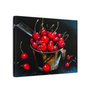 Cherries in Ladle Canvas Print: Vintage Kitchen Still Life Art