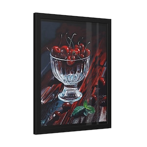 Cherries in Crystal Bowl Framed Print: Elegant Kitchen Still Life