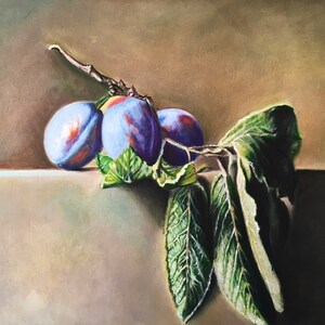 Plums Fruit Still Life Framed Poster of Original Oil Painting Fruit Prints for Kitchen Painting with Fruits  Framed  Poster