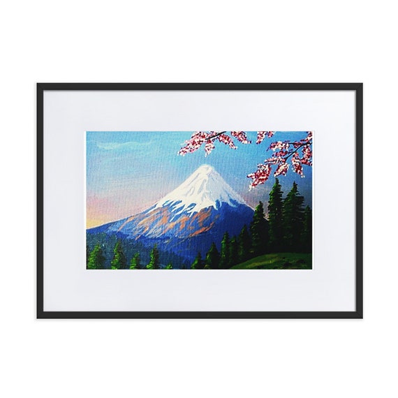 Fuji Mountain & Cherry Blossoms Framed Poster: Japanese