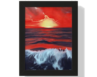 Red Sunset Ocean Framed Poster: Tropical Seascape Wall Art
