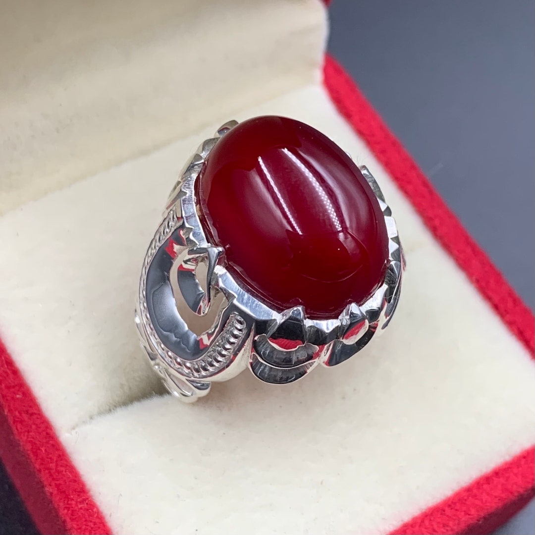Mens Yemeni Aqeeq Ring Shia Rings Sterling Silver 925 Agate Ring