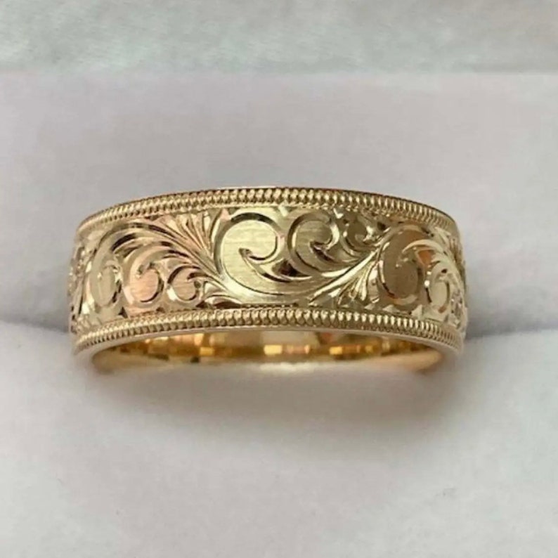Men Wedding Bands Mens Engagement Rings Hand Engraved 14k Etsy