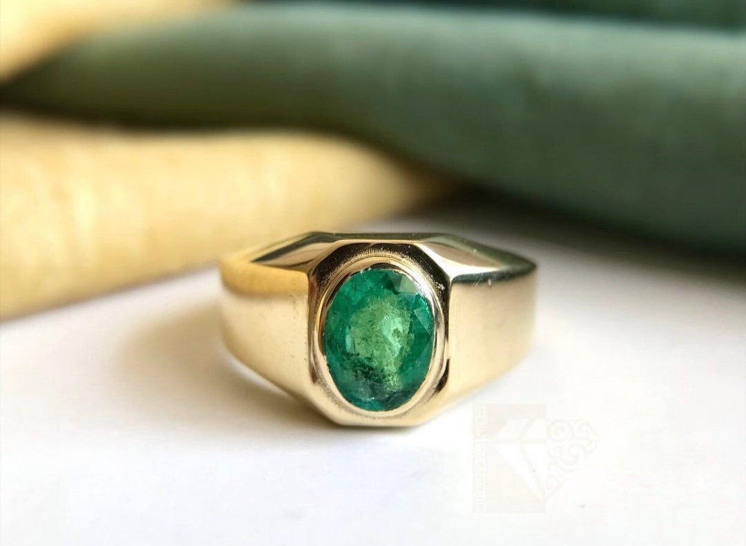 Men Emerald Rings 14k Gold Rings Natural Emerald Engagement Rings