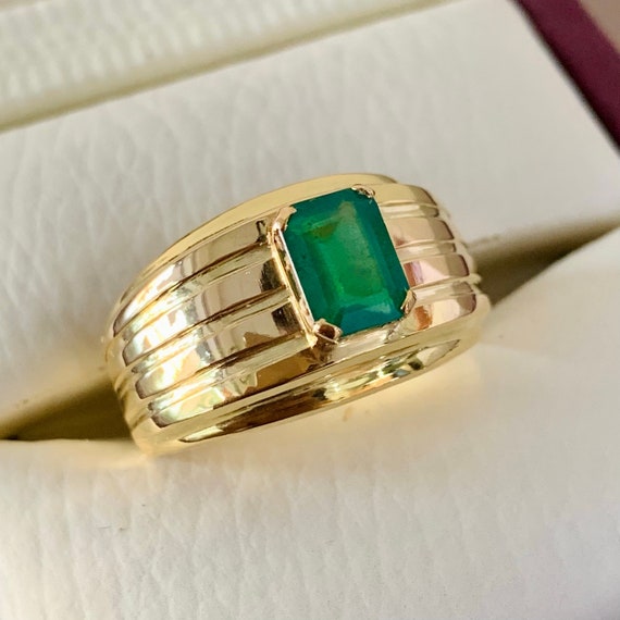 Men Emerald Rings 14k Gold Rings Natural Emerald Engagement - Etsy