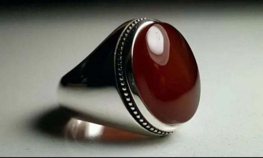 Yemeni Aqeeq Ring for Men Natural Agate Ring With 925 - Etsy