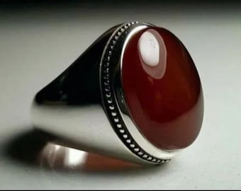 Yemeni Aqeeq Ring for Men Carnelian Ring With Sterling Silver - Etsy