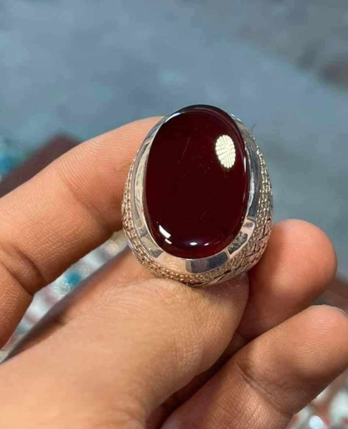 Mens Yemeni Aqeeq Ring Shia Rings Sterling Silver 925 Agate Etsy