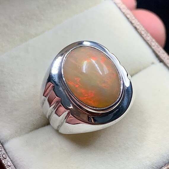 Natural Fire Opal Engagement Ring for Women Genuine 925 Sterling Silver  Platinum Plated Solitaire Rings - Etsy
