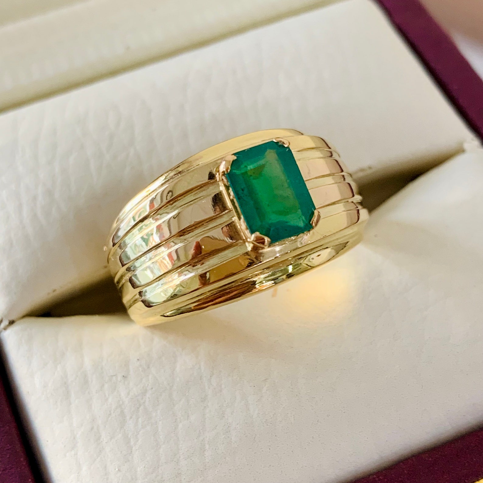 Men Emerald Rings 14k Gold Rings Natural Emerald Engagement Etsy