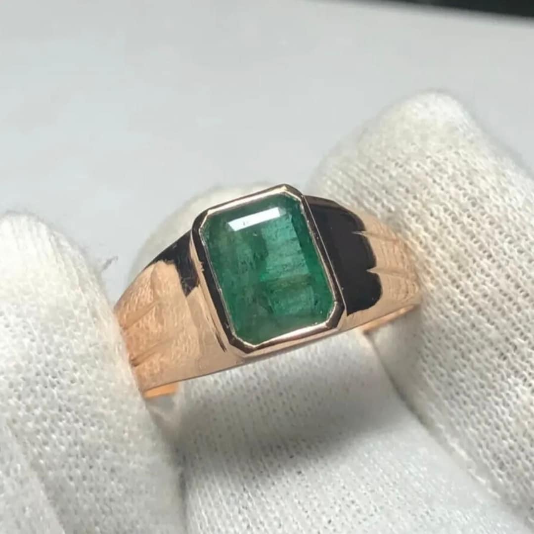 Men Emerald Rings 14k Gold Rings Natural Emerald Engagement Rings