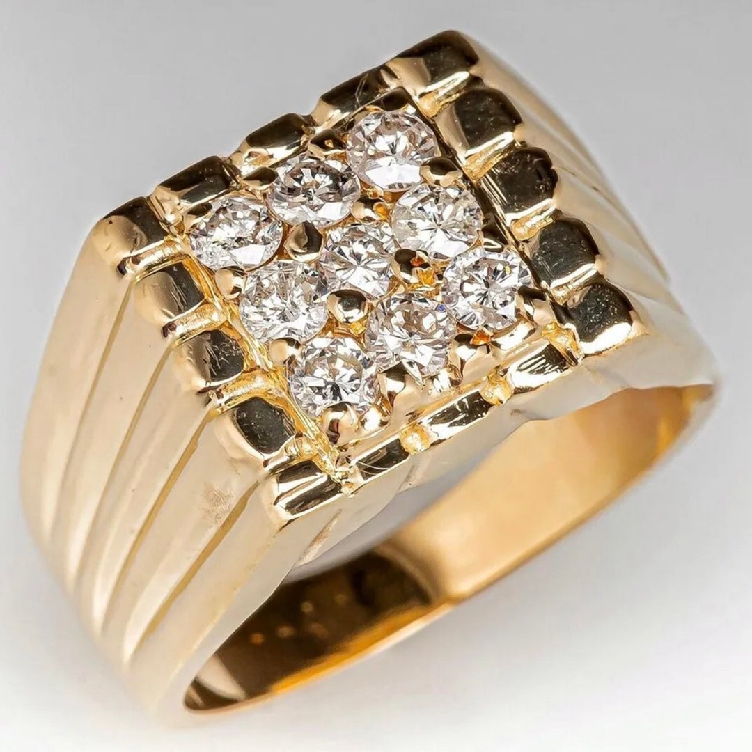 Simulated Diamond Ring Mens Engagement Ring 14k Yellow Gold Etsy