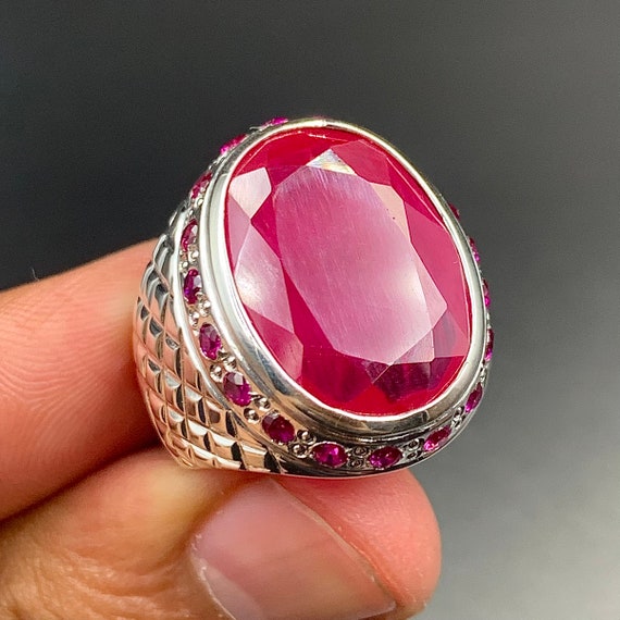 Big Ruby Stone Mens Ring Sterling Silver 925 Yaqut Ring - Etsy