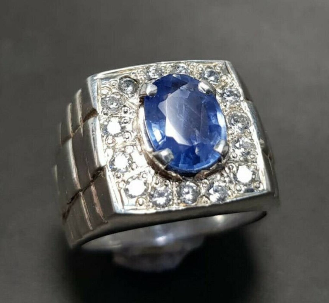 Mens Sapphire Ring Ceylon Blue Sapphire Sterling Silver 925 - Etsy