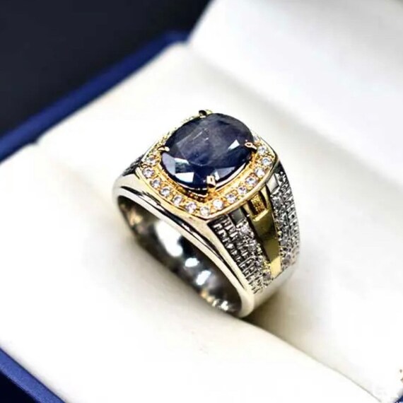 Anillo de zafiro azul para hombre sales