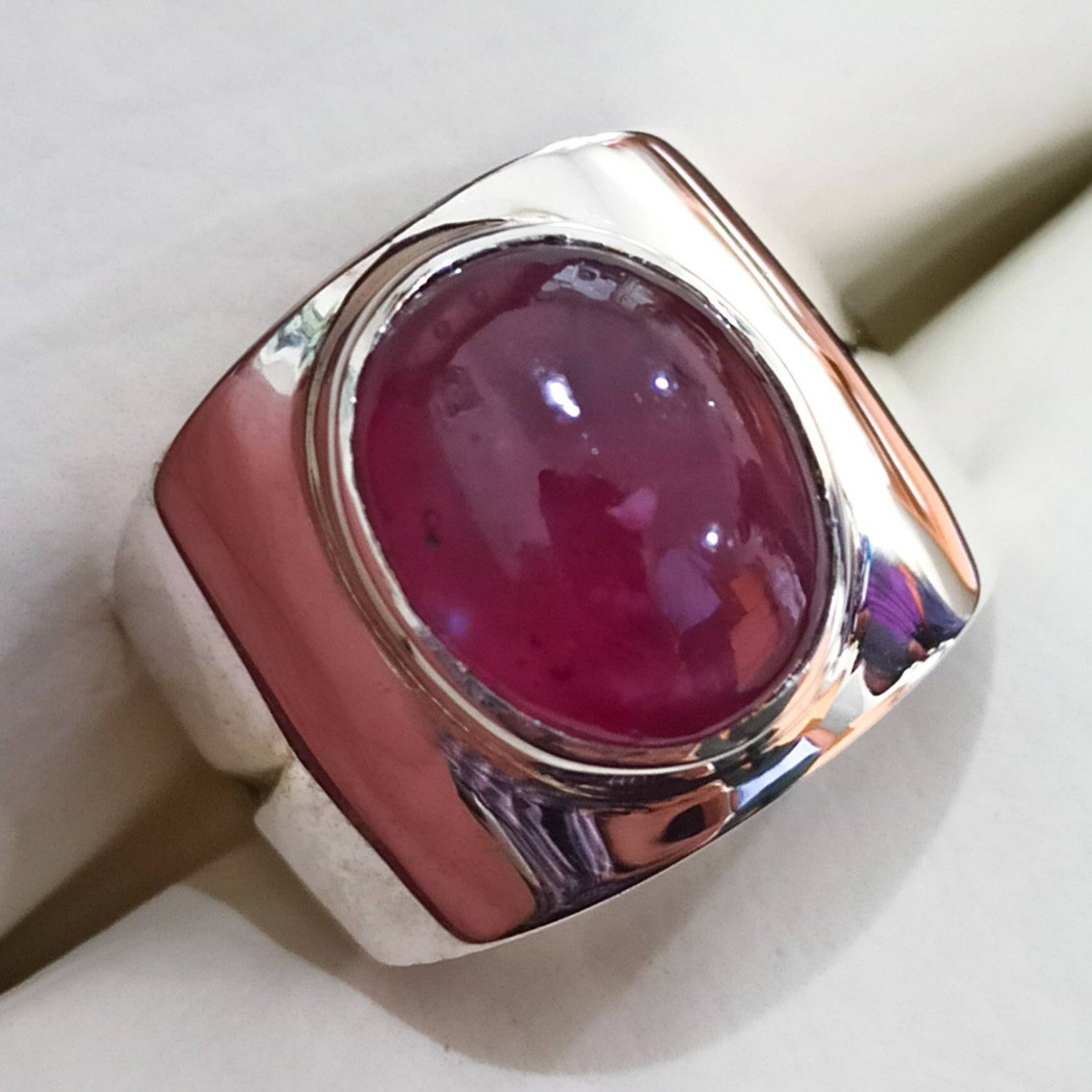 Mens Ruby Ring Cabochon Ruby Sterling Silver 925 Ring Gift For | Etsy