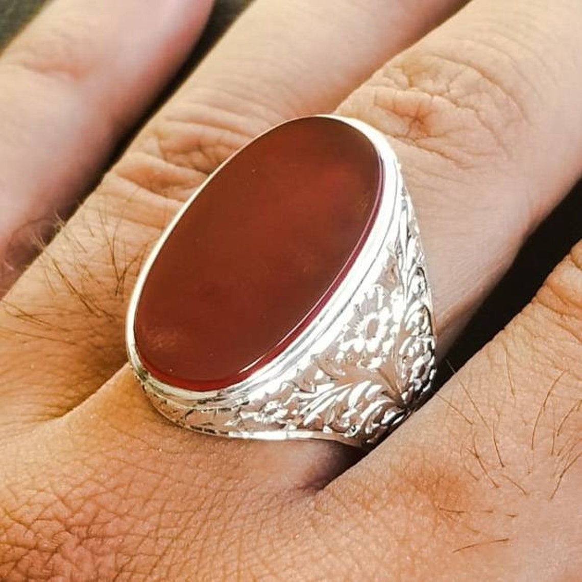 Mens Aqeeq Ring Yemeni Aqeeq Sterling Silver 925 Carnelian Etsy