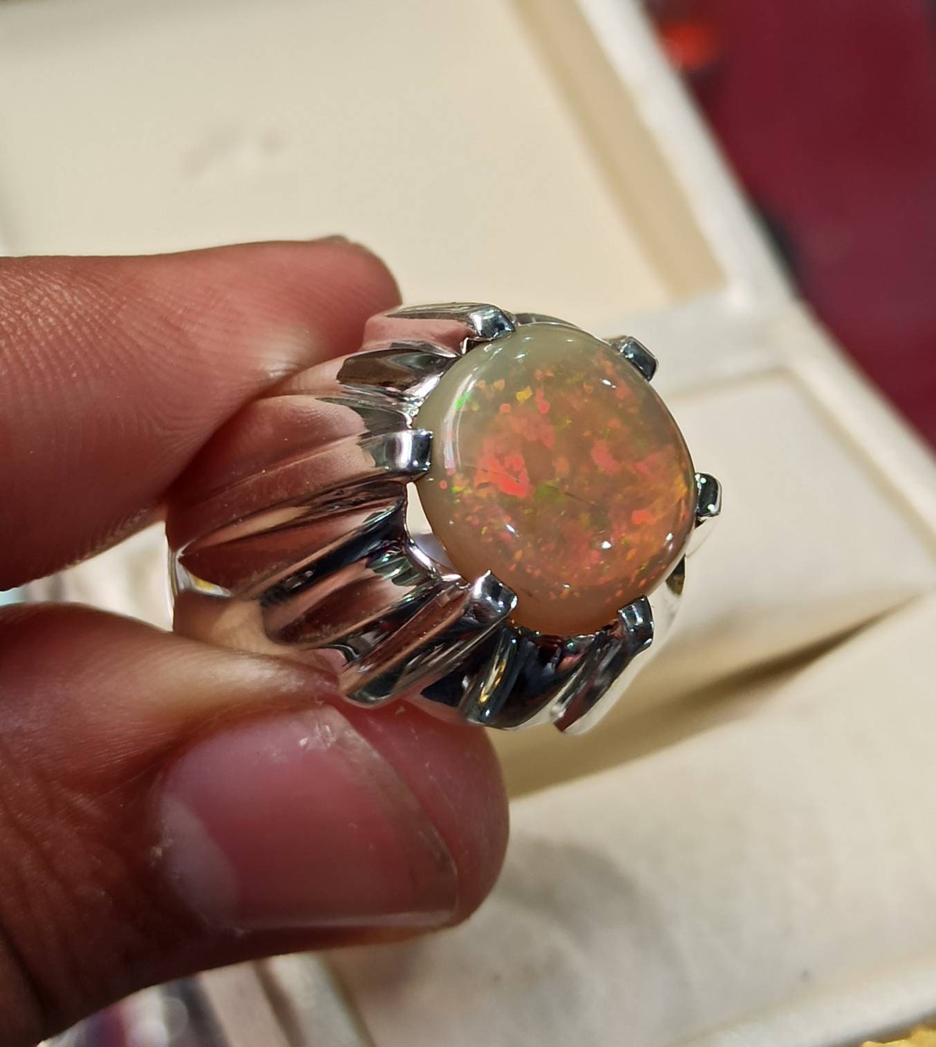 Mens Opal Ring Fire Opal Silver Ring Gift For Him Australian Etsy