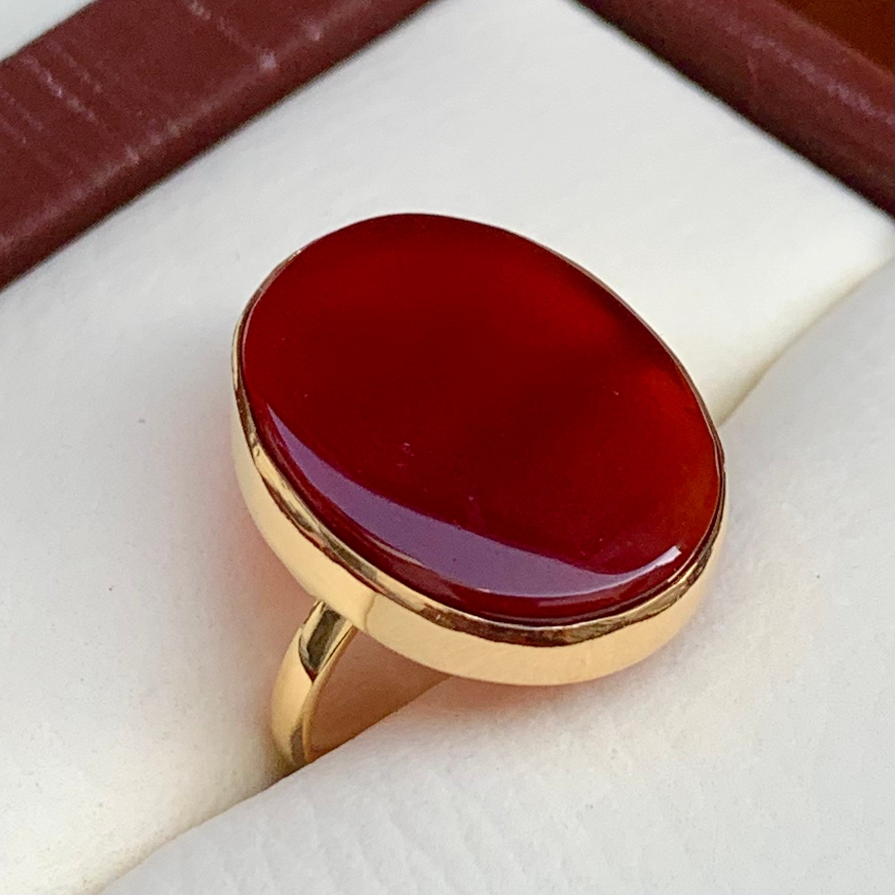 Red Aqeeq Hand Made Women Ring (Gold Plated) | Boutique Ottoman Exclusive