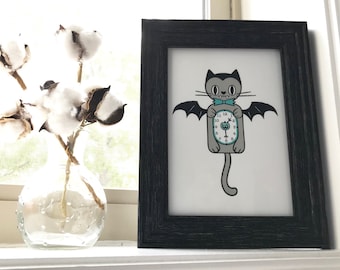 VampCat Clock Art Print, PostCard, velvety matte coating