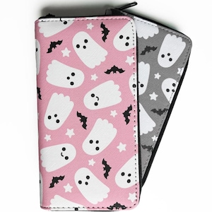 Cartera Ghost & Bat Larga, rosa, gris, espeluznante