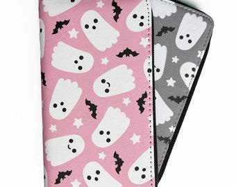 Ghost & Bat Wallet Long, pink, gray, spooky