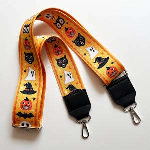 Vintage Halloween Cross Body Strap, black, purse strap, webbing, orange, yellow