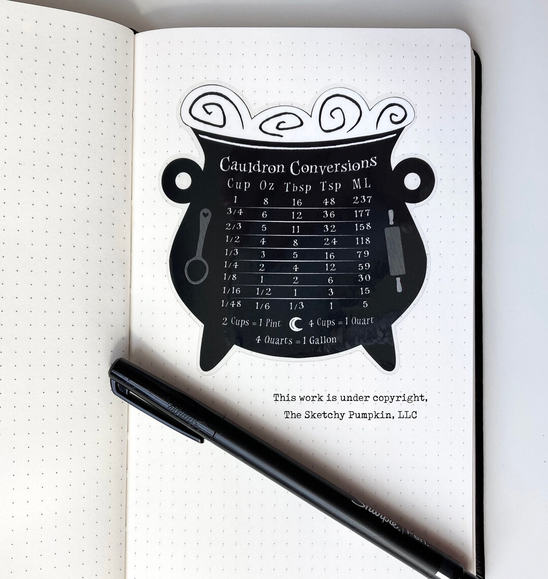 Cauldron Conversion Chart Decal, Waterproof, Transparent, Witch ...