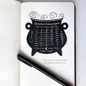 Cauldron Conversion Chart Decal, Waterproof, Transparent, Witch, Kitchen