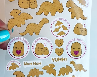 Dino Nuggets Sticker Sheet, Transparent, Waterproof