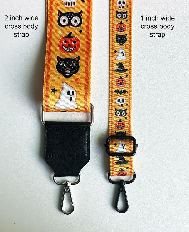 Vintage Halloween Cross Body Strap, black, purse strap, webbing, orange, yellow Bild 3