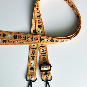 Vintage Halloween Cross Body Strap, black, purse strap, webbing, orange, yellow 1 inch wide strap