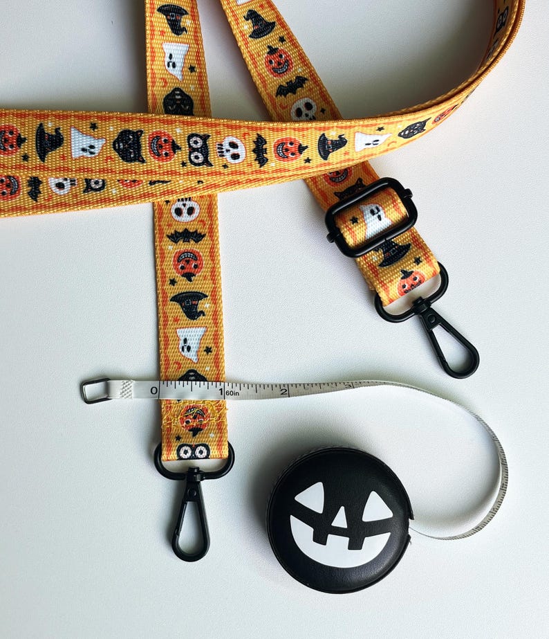 Vintage Halloween Cross Body Strap, black, purse strap, webbing, orange, yellow Bild 5