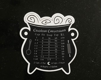 Cauldron Conversion Chart Magnet, Black, Cooking, Measurements, Baking, Witch