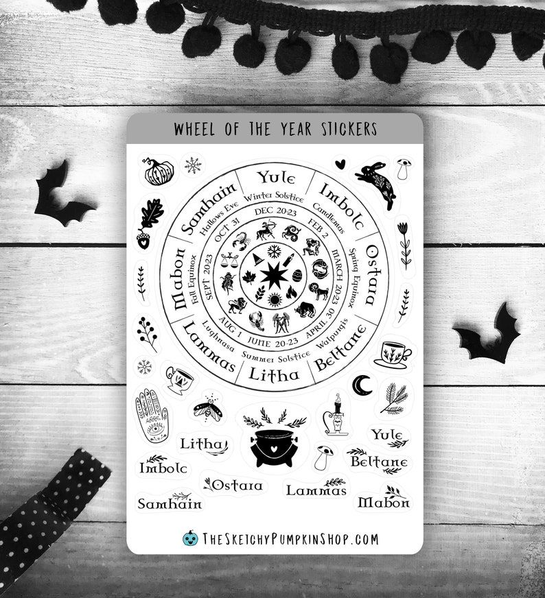Wheel of the Year 1 Sticker Sheet: Black and White | Etsy